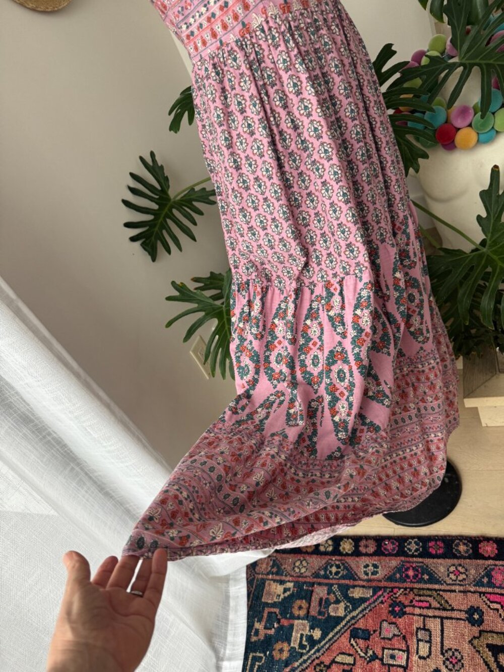 Knox Rose Paisley Floral Tiered Smocked-Back Peasant Maxi Dress M Medium - Picture 9 of 14
